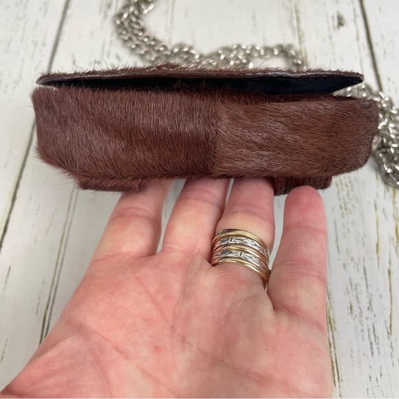 Bono Rocks Brown Cowhide Rhinestone Embellished Fur Crossbody/Belt‎ Bag - Picture 5 of 16